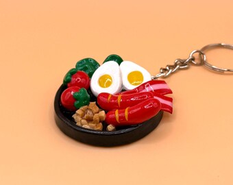 Mini Breakfast Plate Keychain – Handmade Polymer Clay Food Charm