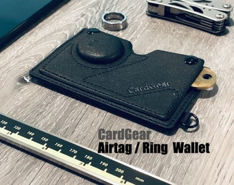 Airtag Wallet / Ring Wallet  with key slot and detachable cash clip, Black, RFID Blocking, Vegan PU leather. Gift for him, Gift for her.