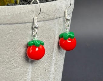Handmade Heirloom Tomato Earrings, Polymer Clay, Realistic Mini Tomatoes, Dangle Food Jewelry, Gardener Gift