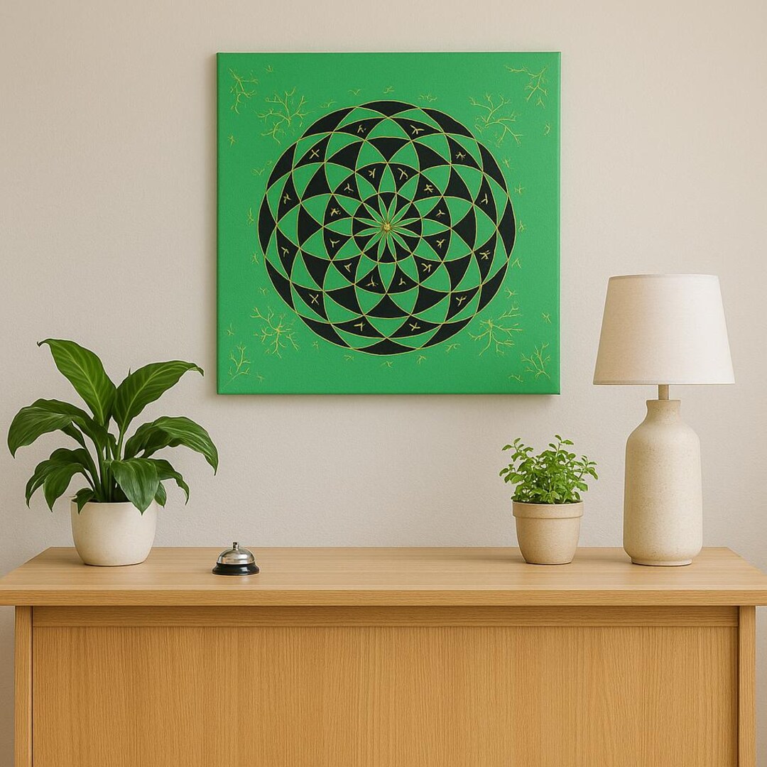 Flower of Life Wall Art – Sacred Geometry Mandala Painting – Emerald ...