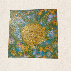 Happiness and Joy – Energetic picture with Flower of Life | Joy and light in 30 x 30 cm wall art