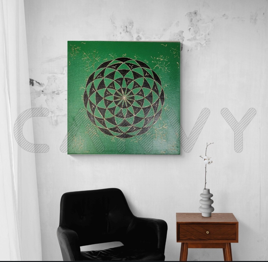 Flower of Life Wall Art – Sacred Geometry Mandala Painting – Emerald ...