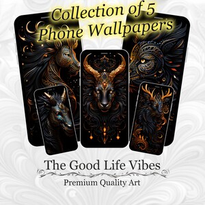 Animale mitico Scuro Telefono Sfondo Arte Accademia Arredamento Creature Idee regalo iPhone Bestia leggendaria Generato dall'intelligenza artificiale Download di prodotti digitali