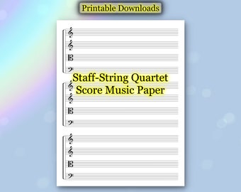 Staff-String Quartet Score Music Paper Write Learning Blank Sheet Print Digital Teacher Gift Sheet Download Guitar Treble Clef Organ staff
