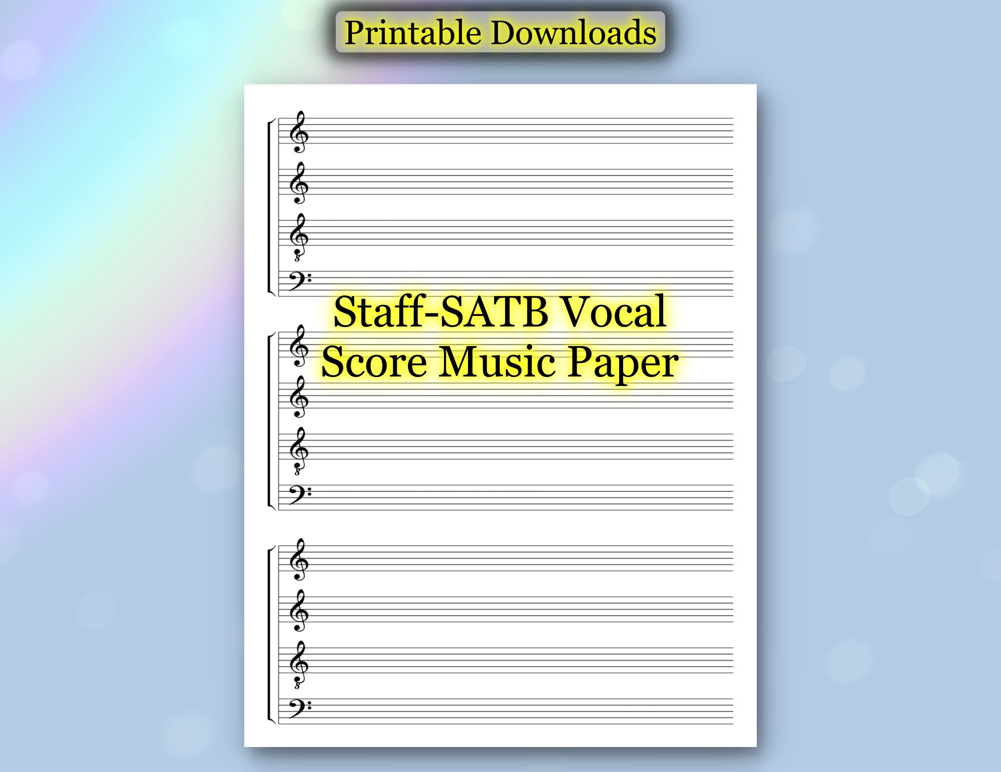 SATB Choir and Piano - Blank Sheet Music, Music Staff Bar Charts, Editable  Title Name Date Template, A4 and US Letter Size, Printable PDF - HelloClefs