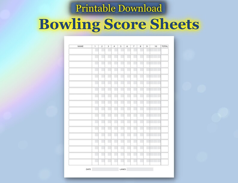 Printable Bowling Score Sheets, Digital Download, Score Card Printables ...