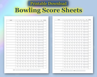 Printable Bowling Score Sheets, Digital Download, Score Card Printables