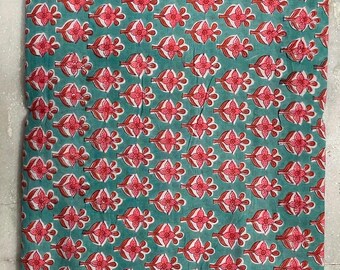 Block Print Quilting Fabric | Indian Cotton Floral Design | Fabric by the Yard Pure Cotton Hand Block Fabric by the Yard Boho Cotton Fabric