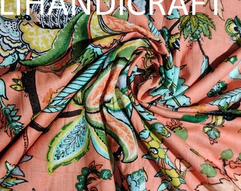 Cotton Craft Material Floral Hand Block Fabric By The Yard Woman & Kids Craft Dressmaking Fabric, Soft Cotton Fabric, Block Printed Cotton