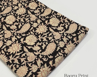 Botanical Print Fabric by the Yard | Hand Block Dressmaking Fabric | Traditional Indian Printed Cotton Voile