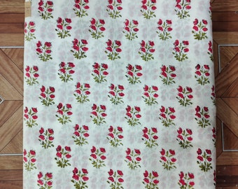 Hand Block Print Cotton Fabric By The Yard | Bohemian Sanganeri Bagru Floral Home Decor, Curtains, Pillow Cover, Crafting, Sewing Material