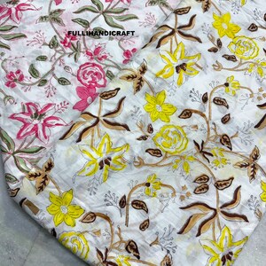 Sewing Hand Block Floral Pattern ! Dressmaking Soft Cotton Fabric By The Yard Running Loose Fabric For Quilting