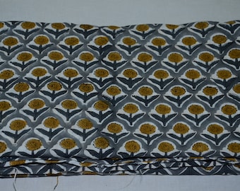 Hand Block Print Fabric By The Yard Sewing Running Loose Dressmaking Ethnic Craft Woman Clothing Gift For Her 100% Cotton Voile