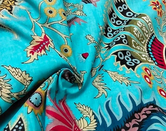 Fabric By The Yard Ethnic Hand Block Print Woman & Kids Dressmaking Clothing Fabric Running Loose 100% Cotton Crafting Fabric Handmade Voile
