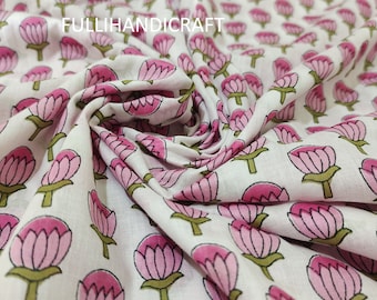 Cotton Clothing Fabric | Indian Hand Block Floral Textile | Dressmaking material