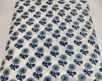 Sold By yard, Hand Block print Fabric, Indian Blue And White Flower Fabric, Cotton Fabric, New Cotton Print, Printed Fabric, womens clothing