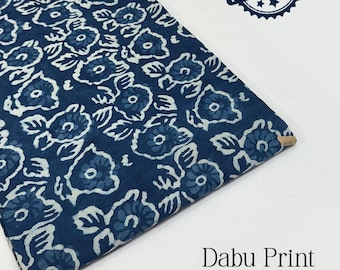 Indian Handmade Hand Dyed Fabric Indigo Blue Cotton Fabric, Block Printed Fabric, Natural Vegetable Dye Dressmaking Soft Fabric By The Yard