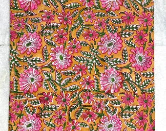 Hand Block Print Cotton Fabric by the Yard, Indian Cotton Textile, Block Print Sewing Fabric, Quilting Craft Material