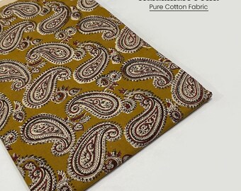 Kalamkari Print Pure Cotton Fabric, Traditional Indian Handblock Textile, Boho Ethnic Dress Material, Crafting, Home Decor, 100% Cotton