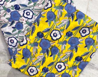Printed Cotton Fabric by the Yard | Indian Hand Block Textile | Dressmaking Fabric