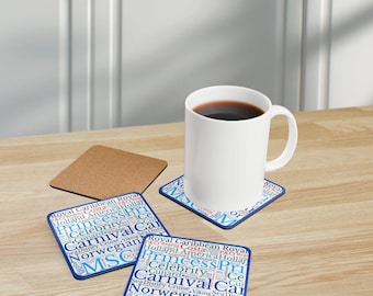 Cruise Line Drink Coasters Set, Cruise Words Coasters, Nautical Cork Back Coaster Set, Cruise Lover Gift, Cruise Home Bar Decor
