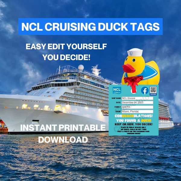 Norwegian Cruising Duck Tags, Cruise Duck Tags Template, Printable Digital Download, Rubber Duck Tags, Cruise Ducks, NCL Cruising Duck Tags