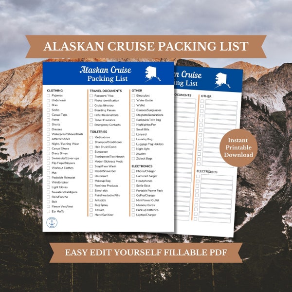 Alaskan Cruise Packing List, Printable Digital Download, Alaska Cruise 2024, Editable Packing Checklist, Cruise Planner, Cruise Packing List