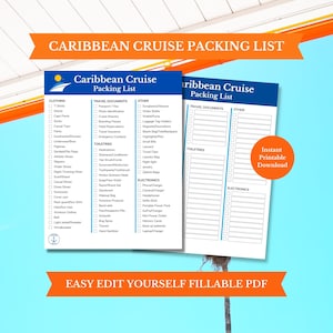 Caribbean Cruise Packing List Printable Digital Download Etsy