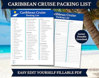Caribbean Cruise Packing List, Printable Digital Download, Cruise 2025, Editable Packing Checklist, Cruise Planner, Cruise Packing Lists