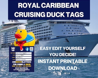 Cruising Duck Tags, Royal Caribbean Cruise Duck Tags Template, Printable Digital Download, Duck Game, Rubber Duck Tag, Edit Yourself Prints