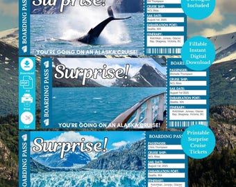 Alaska Cruise Printable Ticket Boarding Pass, Cruise Tickets, Surprise Gift Tickets, Instant Digital Download PDF, Cruise Ticket Template