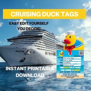 Cruising Duck Tags, Cruise Duck Tags Template, Printable Digital Download, Cruising Ducks Hiding Ducks Tags, Edit Yourself, Custom Duck Tags
