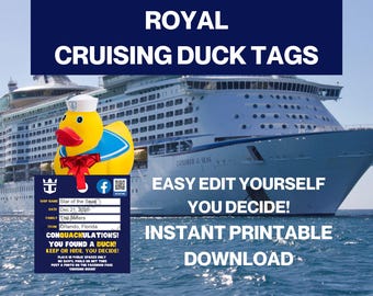 Etiquetas de pato para cruzeiro, modelo de etiquetas de pato para cruzeiro real, download digital para impressão instantânea, jogo de pato, etiqueta de pato de borracha, edite suas próprias impressões