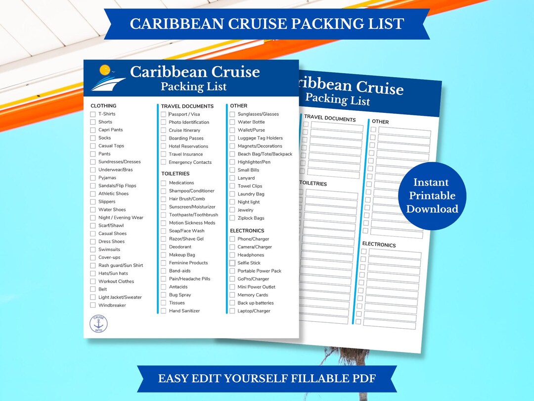 Caribbean Cruise Packing List Printable Digital Download - Etsy Canada