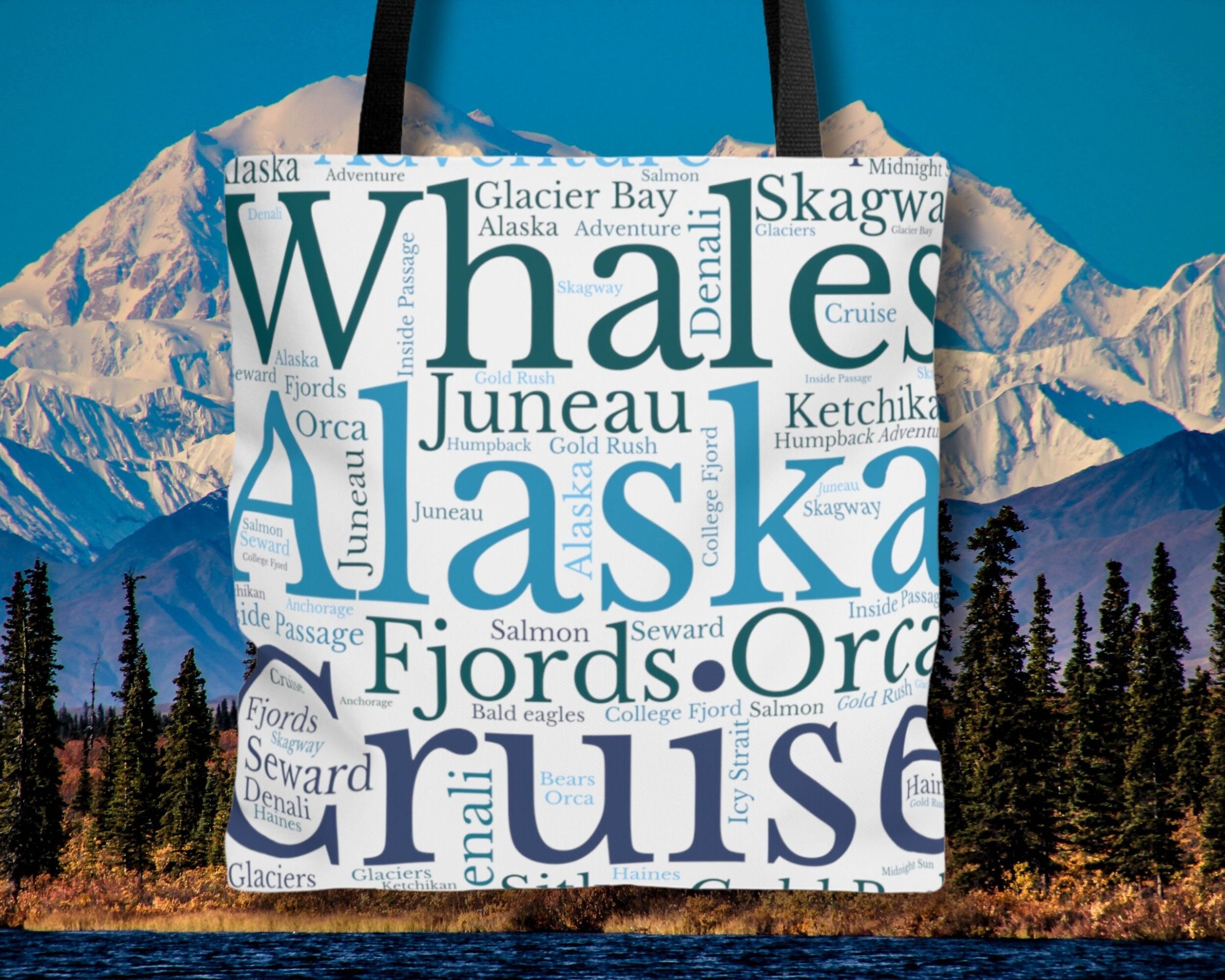 Alaska Cruise Words Tote Bag, Alaskan Cruise, Cruise Tote Bag, Cruise Vacation Totes, Alaska Tote Bags, Alaska Excursion Bags, Alaska Travel