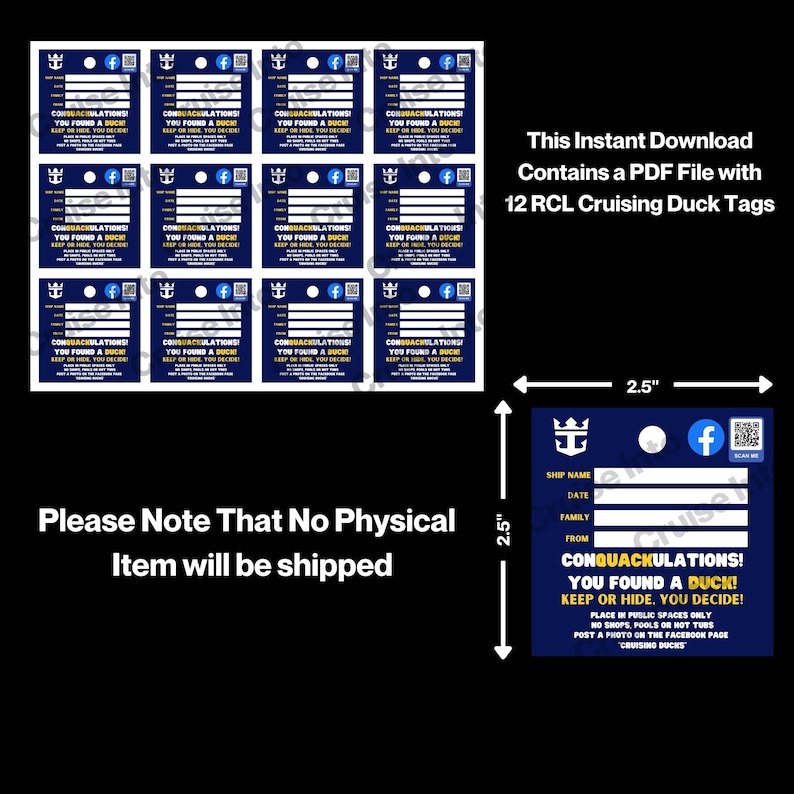Royal Cruising Duck Tags. Printable digital download. View 1