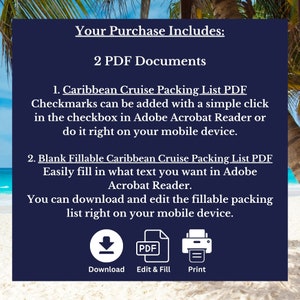 Caribbean Cruise Packing List includes 2 pdf documents