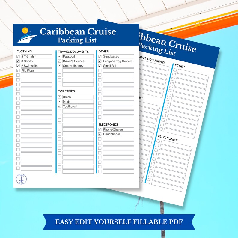 Caribbean Cruise Packing List Printable Digital Download - Etsy Canada