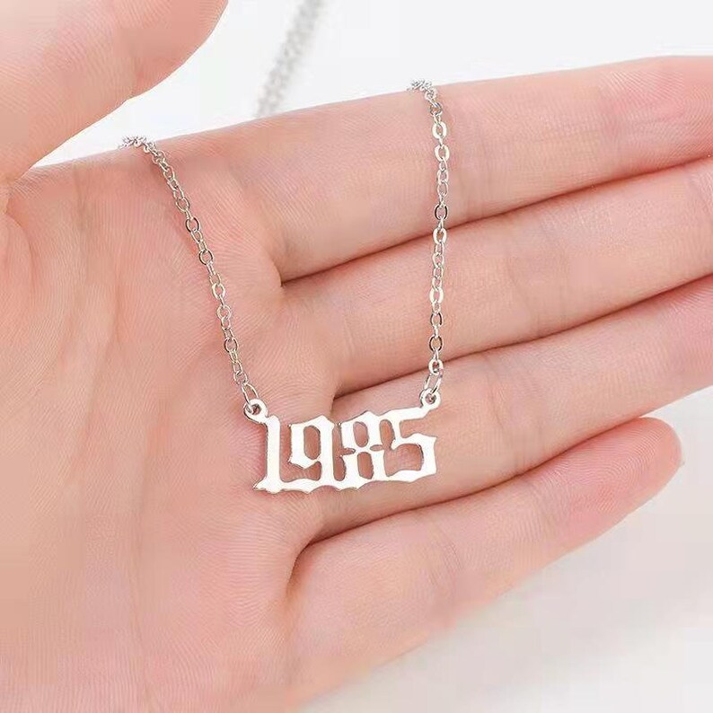 14K Gold Number Necklacesterling Silver Year Necklace Etsy