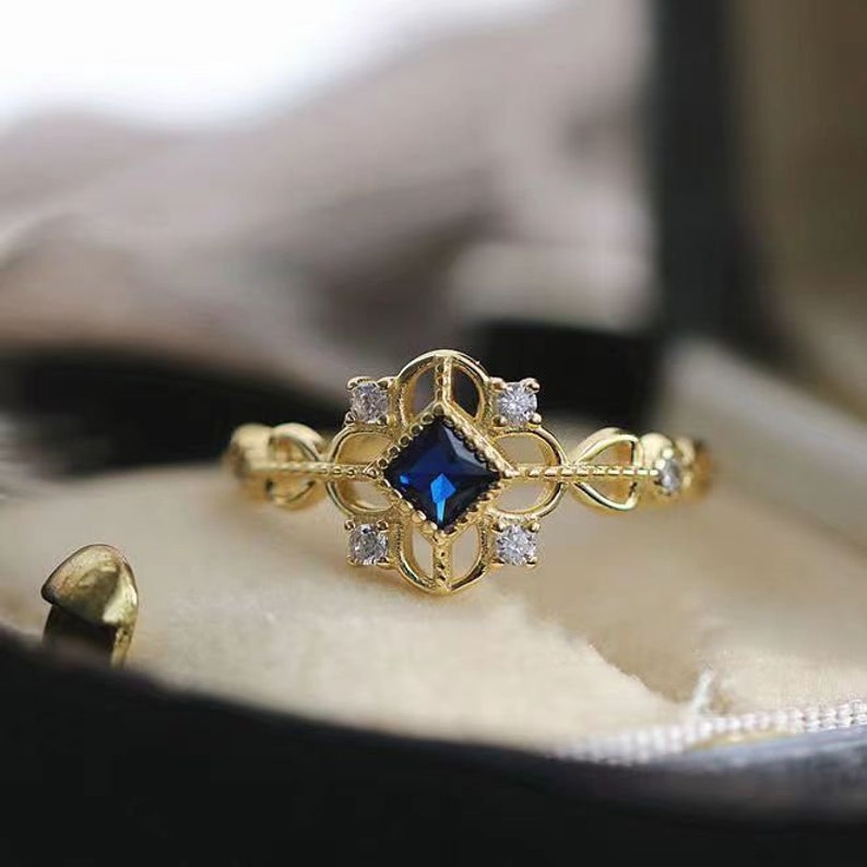 14K Gold Vintage Minimalist Sapphire Engagement Ring for - Etsy