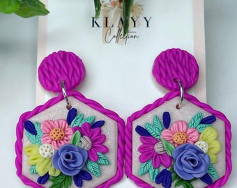 Pink Twist Floral polymer Clay earrings | flower earrings | polymer clay earrings | clay