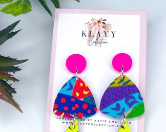 Neon Patchwork Polymer Clay Earrings | Bright jewellery| Unique Colourful Earrings | Art | Clay Earrings | Artistic