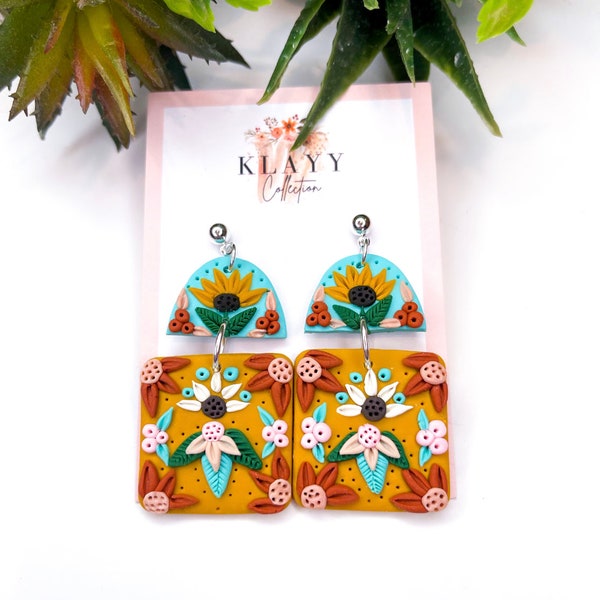 Western Outback Floral Polymer Clay Earrings | Boho Earrings | Cowboy | Ranch | Farm | Clay Earrings | Polymer Clay | Lightweight jewellery