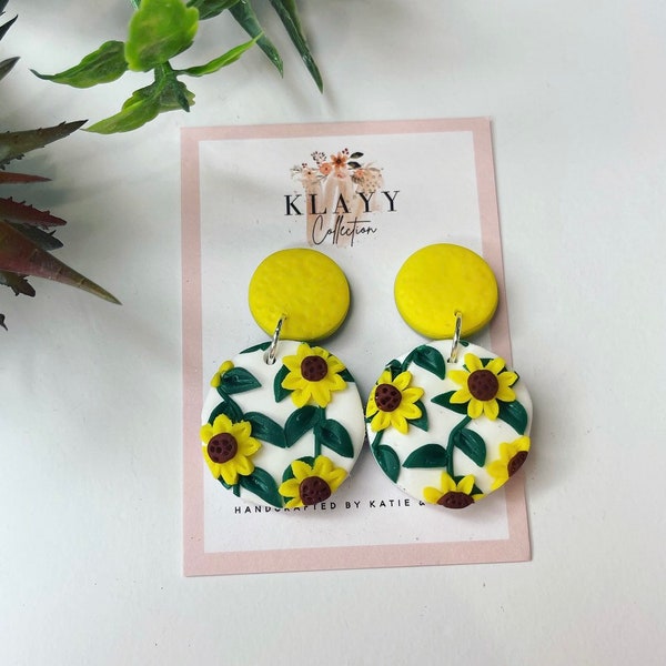 Stunning Bright Yellow Sunflower Polymer Clay Earrings | flowers | sunshine | floral