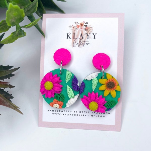 Bright Floral Garden Polymer Clay Earrings | Cottage Core | Flower Garden | Hypoallergenic Earrings | Floral Earrings