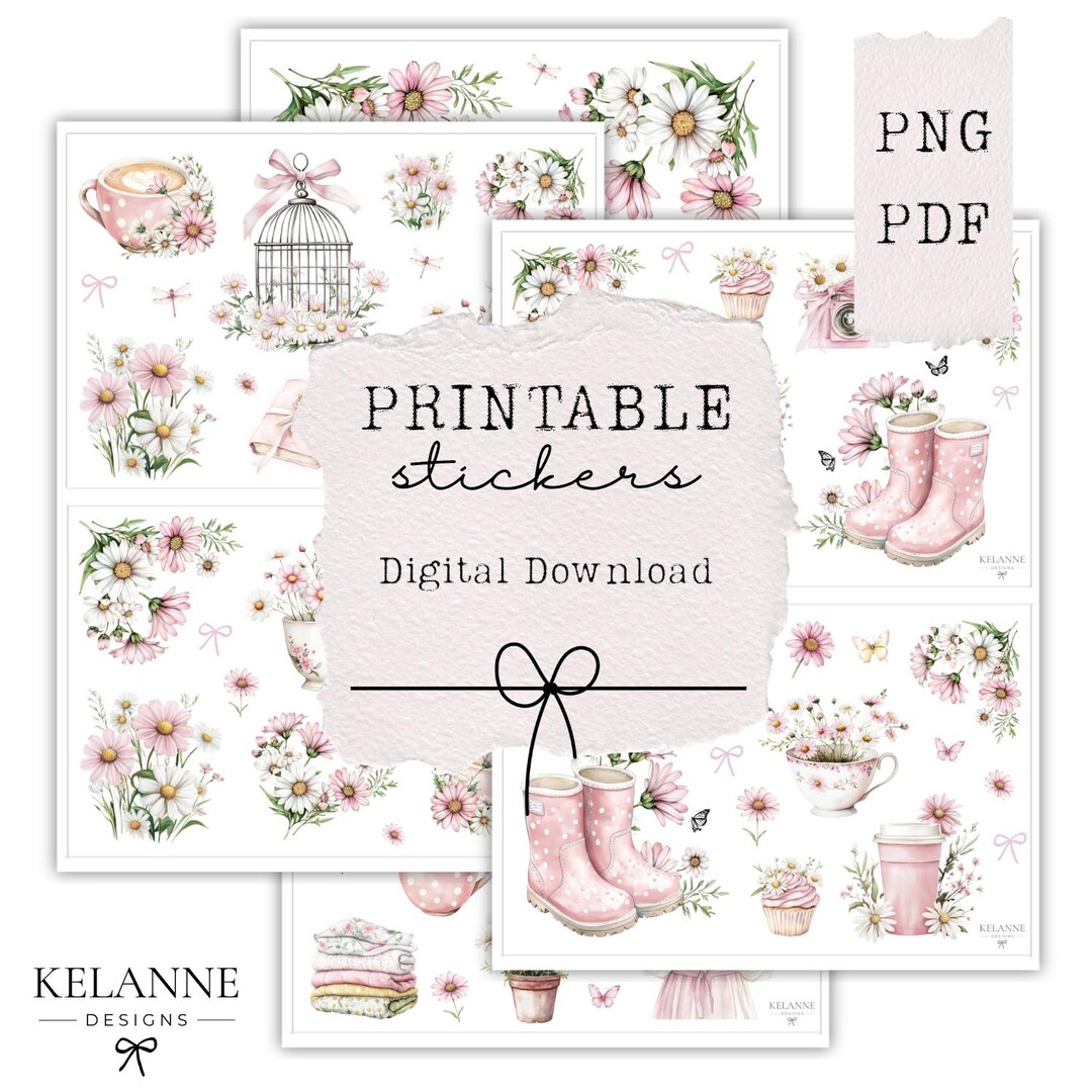 Sticker Pink Print Pink Days Printable Stickers Collection Bundle Printable Pink Spring ...