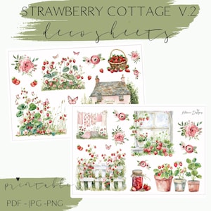 Strawberry Cottage V2 printable stickers, strawberry deco stickers, printable strawberry cottage stickers, planner deco, journal deco