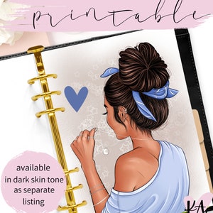 Messy bun planner dashboard, fashion girl messy bun planner dashboard printable, messy bun dashboard, fashion girl printable dashboard