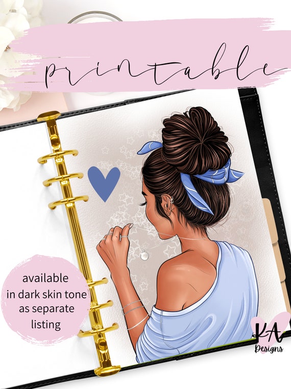 Messy Bun Fashion Girl Planner Dashboard Printable (PDF)
