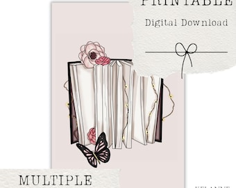 Vintage book and butterfly printable, vintage book and butterfly planner cover, planner dashboard, multiple sizes, printable planner deco